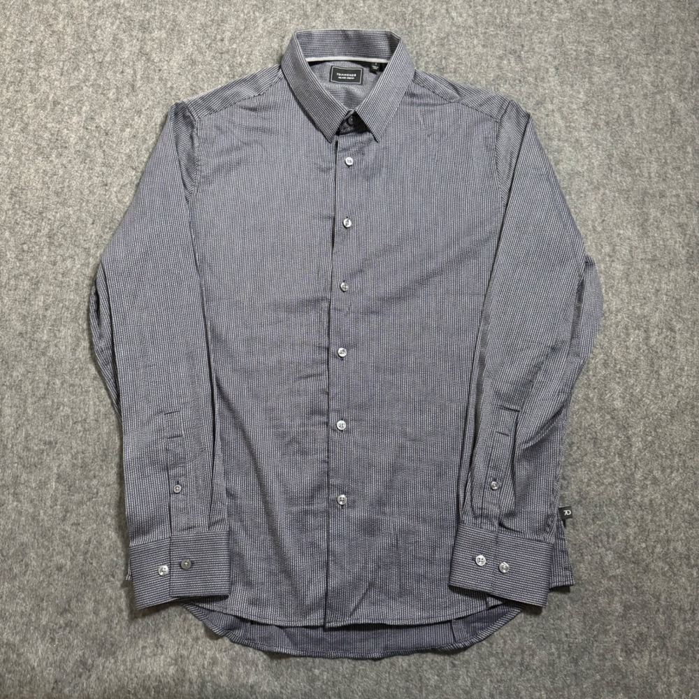 7Diamonds Melange Stretch Mens Small Blue Pattern Long Sleeve Button Down Shirt